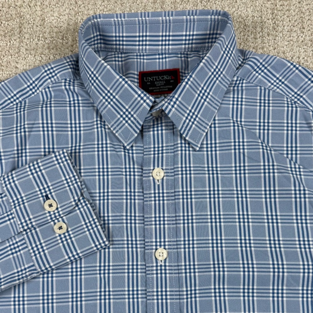 UNTUCKIt Mens Small Blue Morisoli Slim Fit Plaid Performance Button Up Shirt